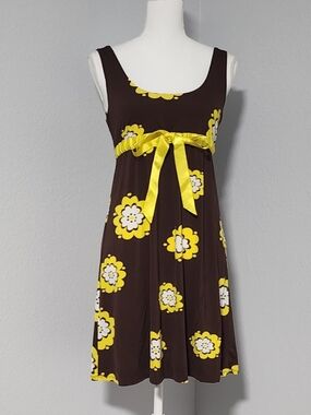 Vintage Y2K Alfani Intimates Brown W/ Yellow Flowers Sleep Gown Size Small